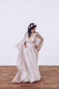 robe de mariage avec cape fluide en tissu bio