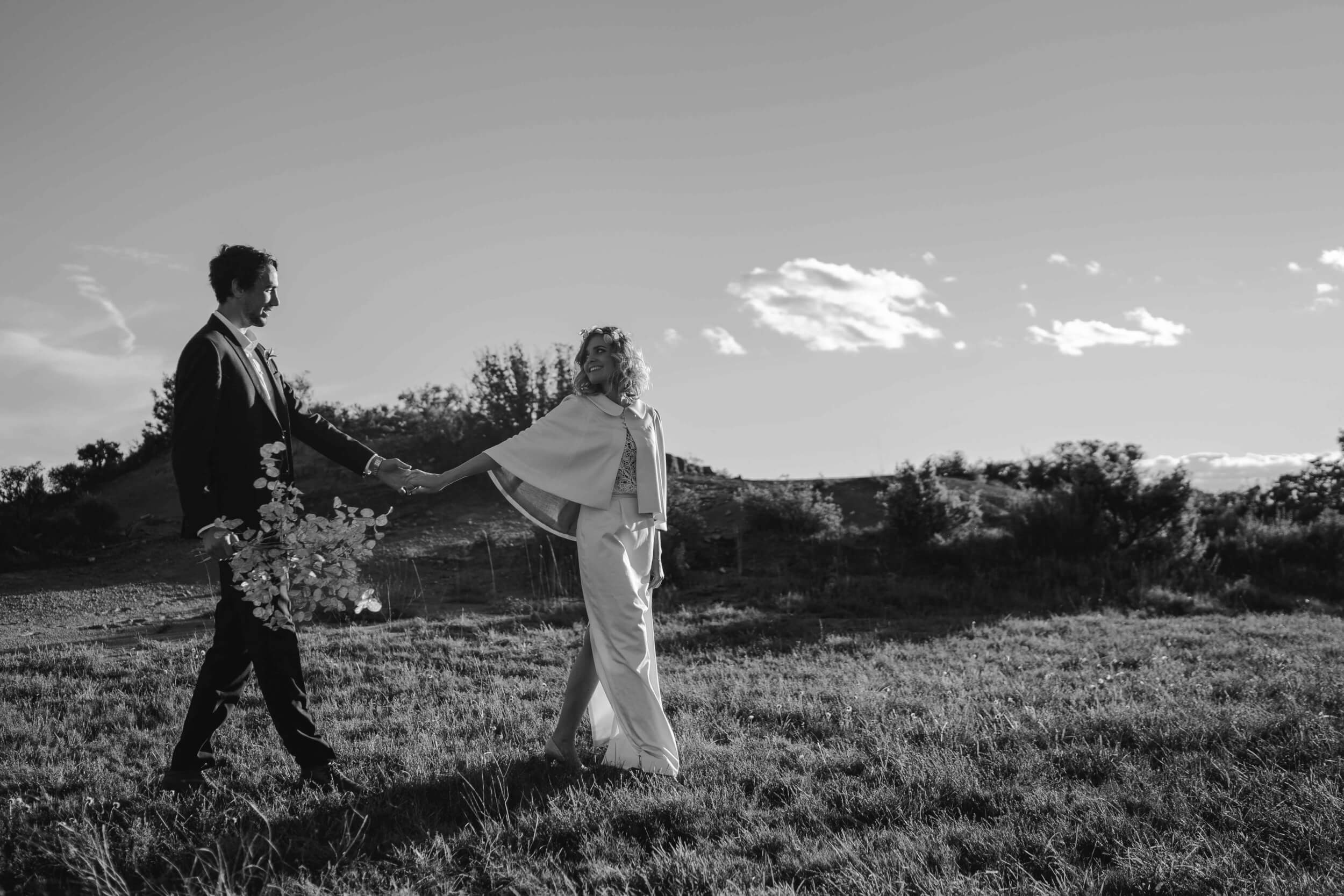 robe de mariée pour l'automne créé par marielle maury en compagnie des perdrix