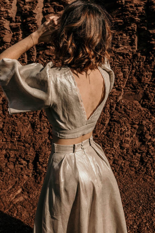 croptop mariage lin argent tenues demoiselles d'honneur