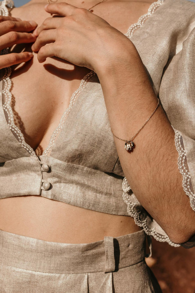 croptop mariage lin argent dentelle