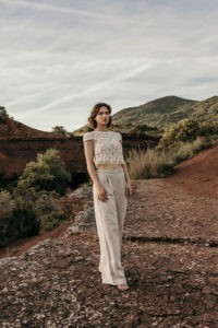 ensemble crop top dentelle pantalon lin bio mariage