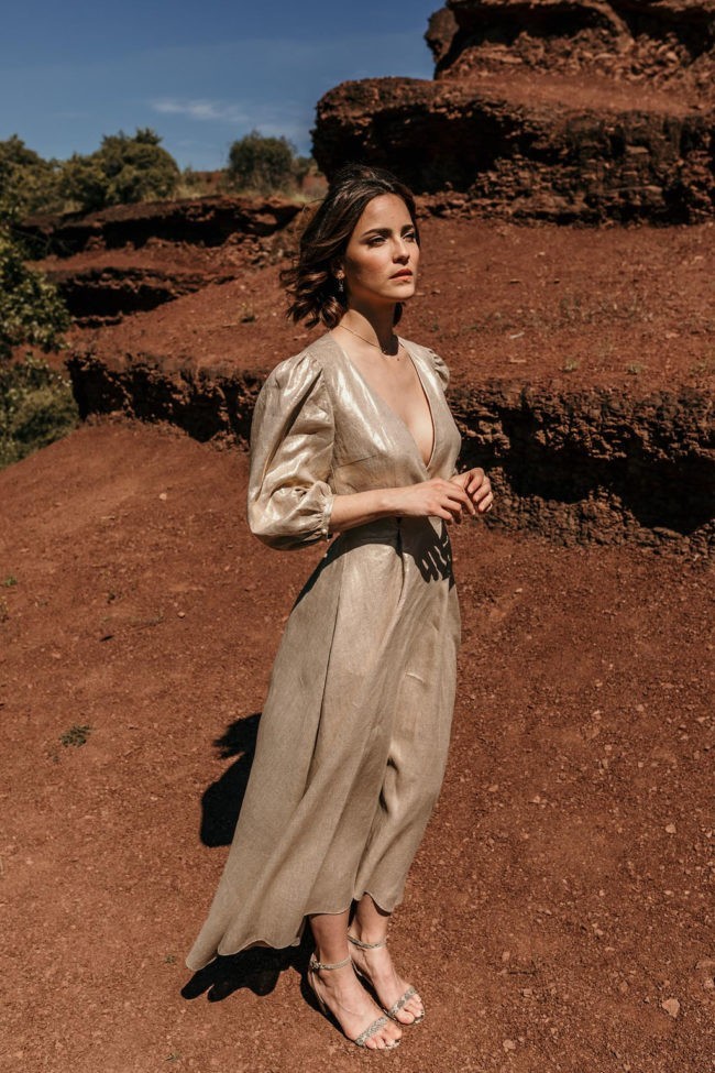 robe mariage civil portefeuille lin or