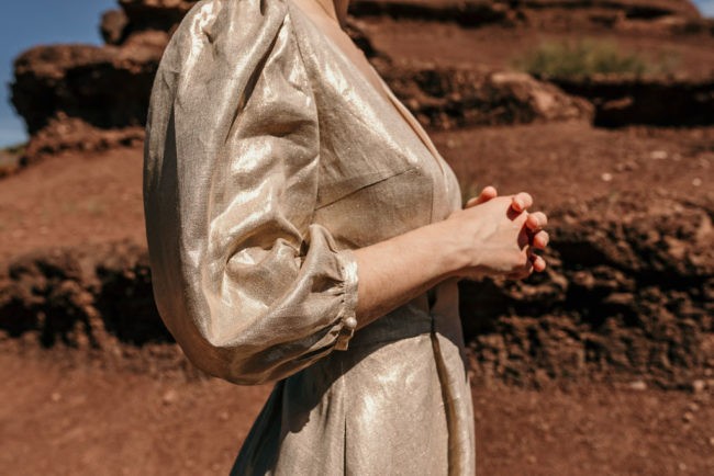 robe mariage civil portefeuille lin or