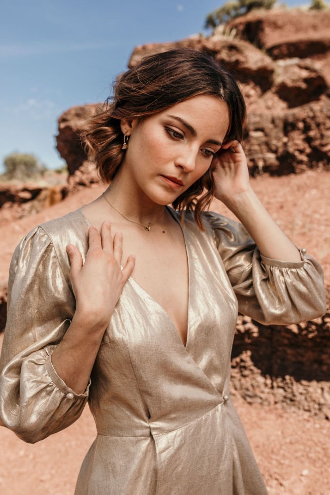 robe createur portefeuille lin or ecoresponsable