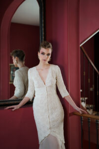 robe de mariée moderne et ecoresponsable en guipure de coton bio