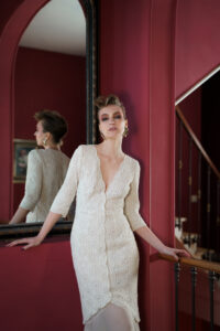robe de mariée en guipure brodee et soie
