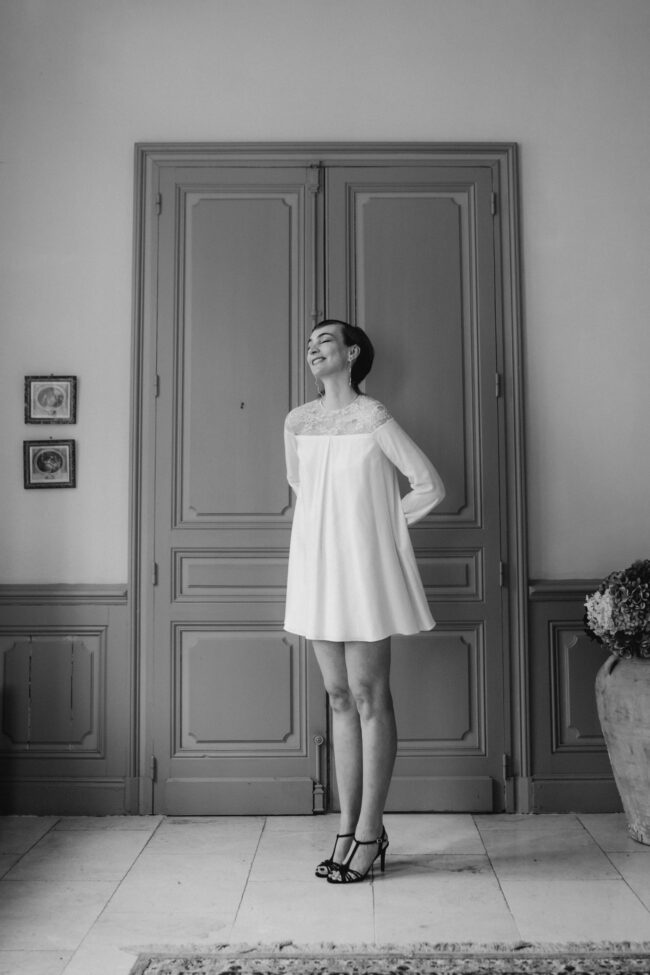 Mini-robe forme trapèze pour mariage civil