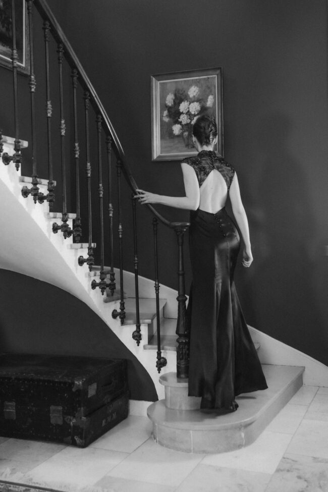 Robe de soirée longue en soie noire