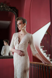 robe de mariée manches trois quart en dentelle de coton
