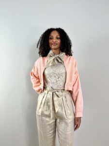 ensemble pantalon lin or teddy tweed corail foulard lin or