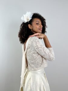 Ensemble de soirée crop top dentelle or et jupe longue en lin or