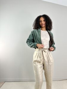 ensemble teddy velours pantalon lin or